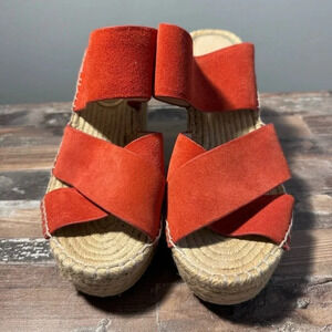 NWOT Kenneth Cole Red Strappy Braided Rope Wedge Women Size 7.5